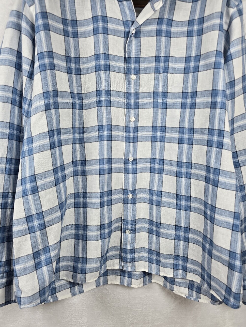 Peter Millar 100% Linen Blue Plaid Button Down Shirt Long Sleeve Sz. XL - Picture 5 of 15